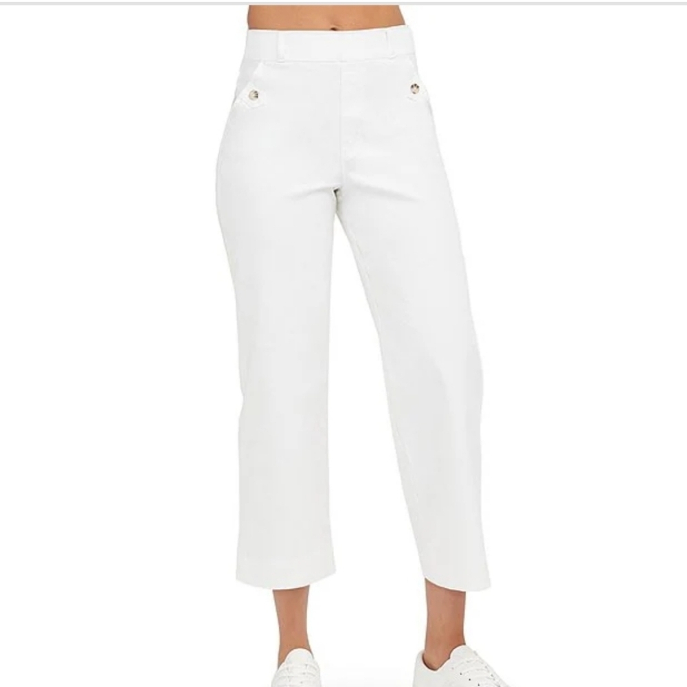 SPANX Stretch Twill Cropped Wide Leg Bright White Khaki Pants Size S Minimalist
